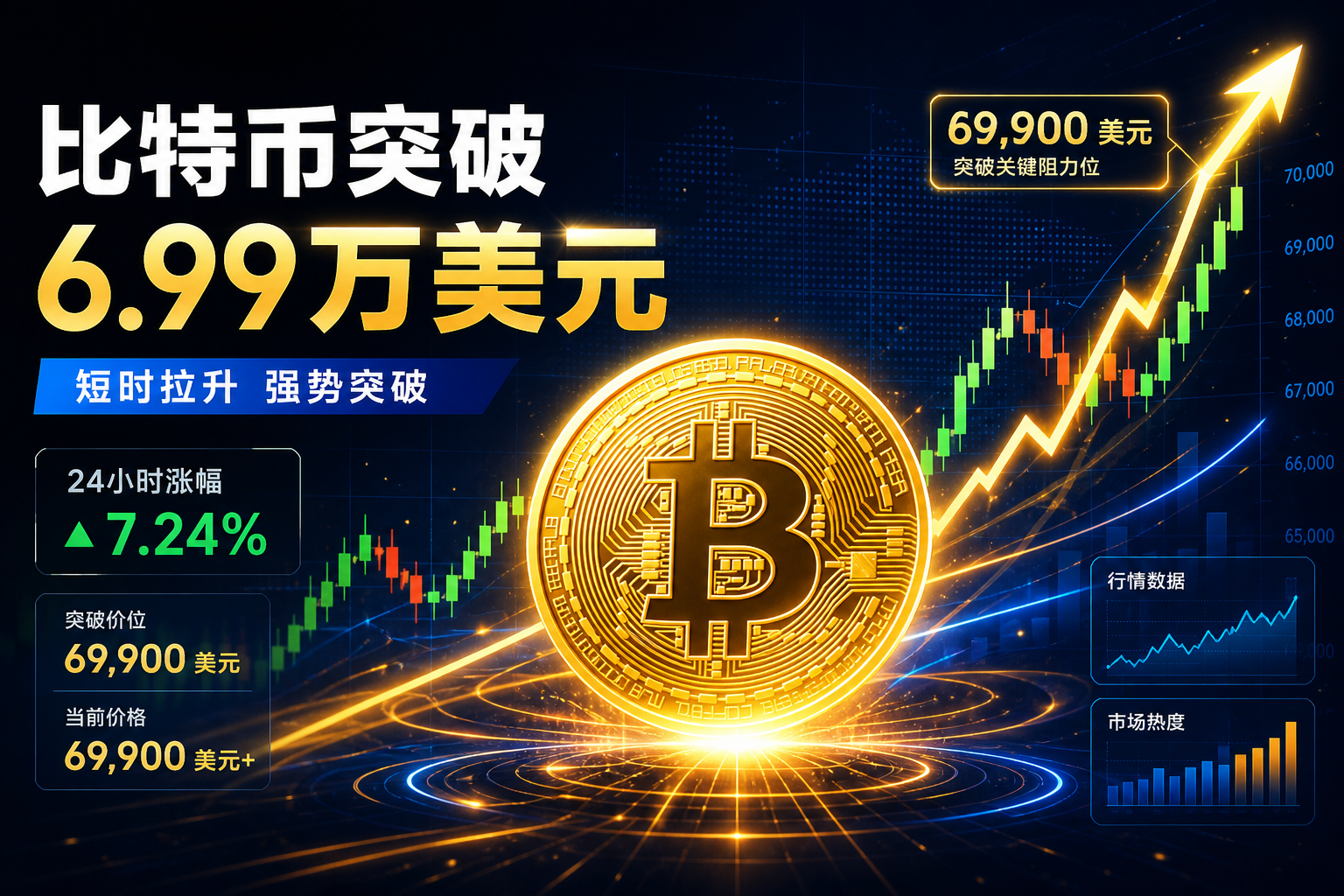 比特币短时拉升突破6.99万美元
