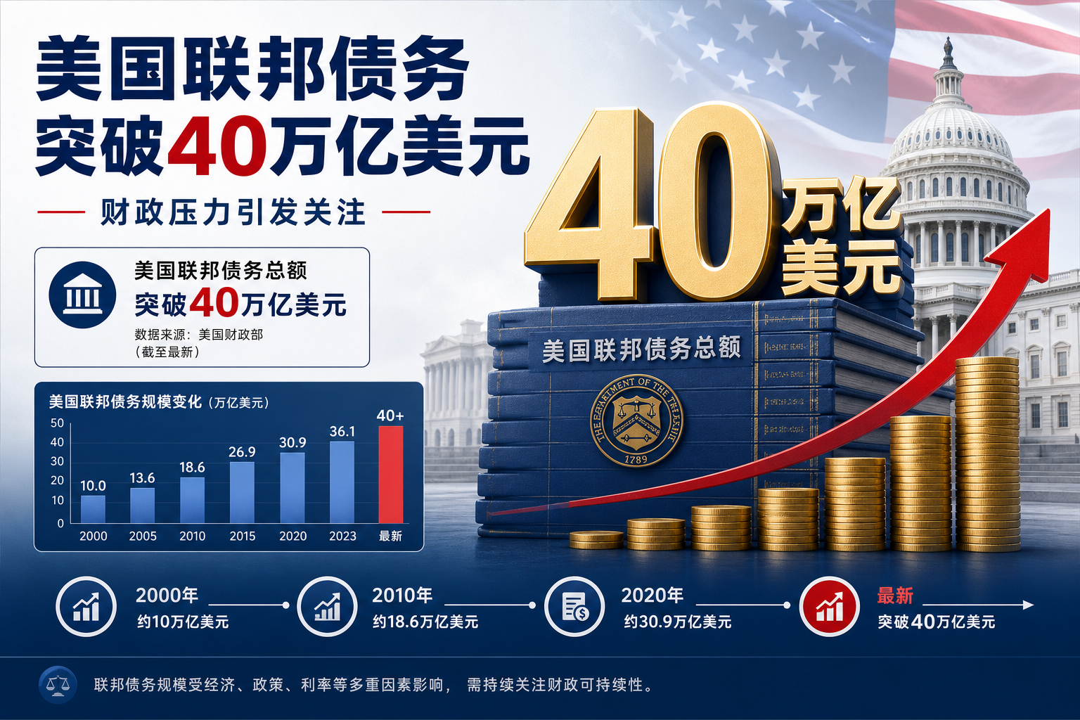 美国联邦政府债务突破40万亿美元