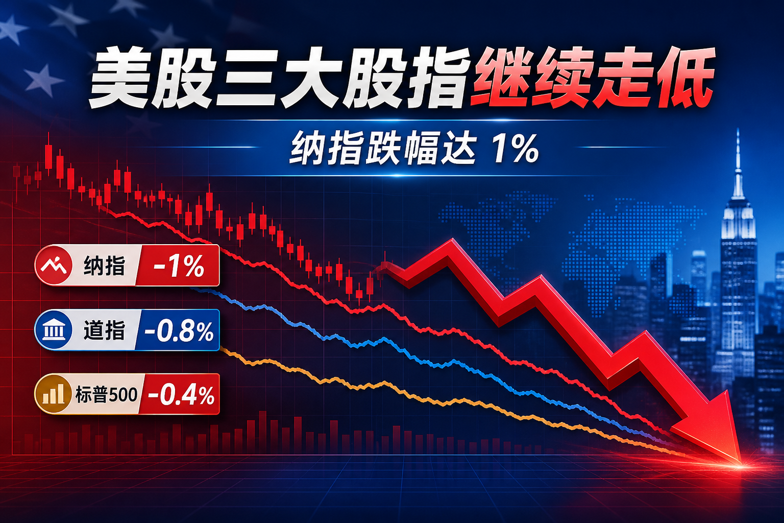 美股三大股指继续走低，纳指跌幅达 1%