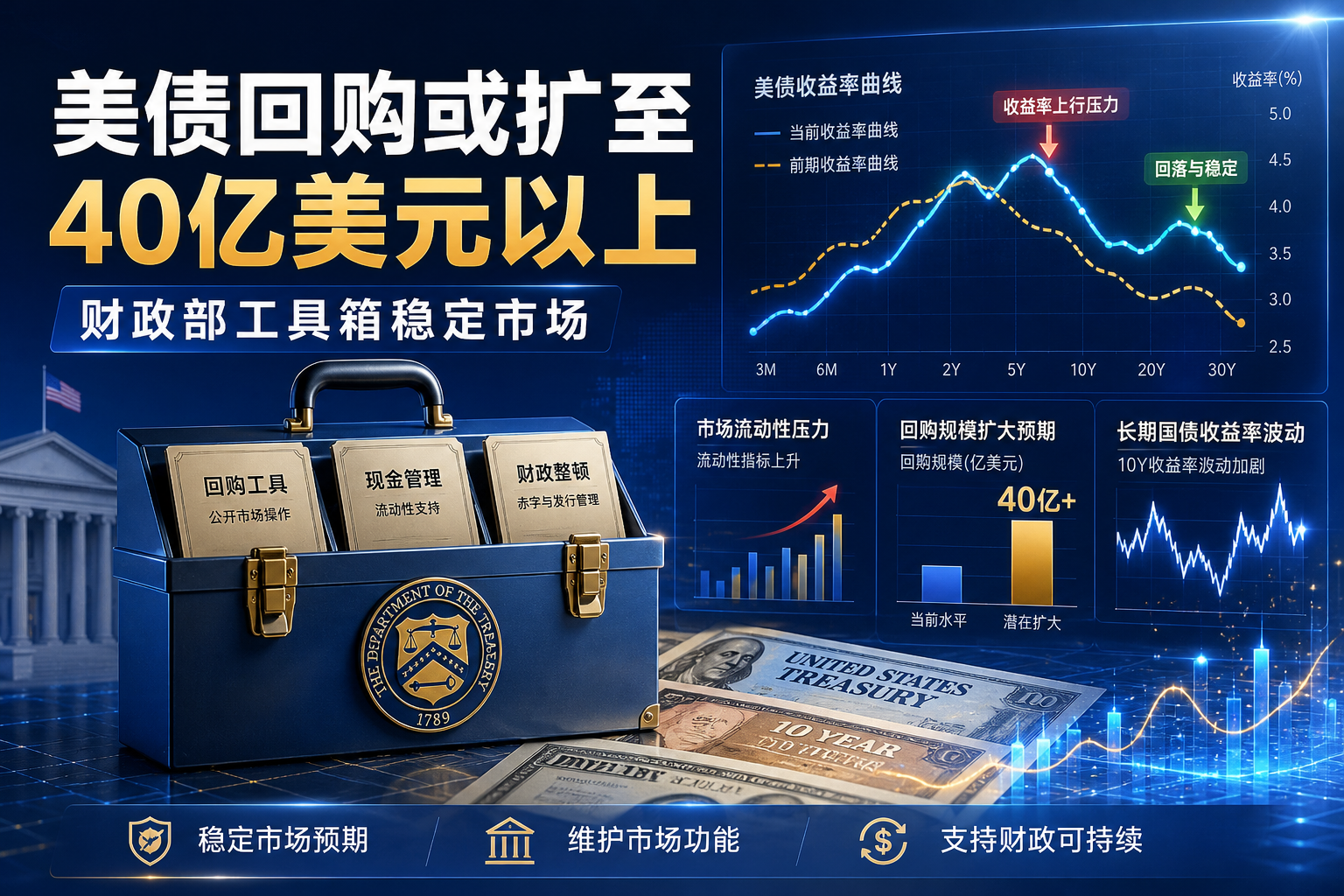 贝森特:财政部拥有“工具箱”稳定市场,美债回购规模或超 40 亿美元