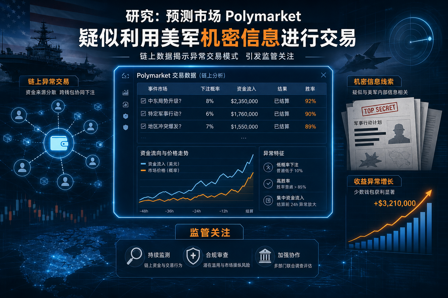 研究:超 150 个 Polymarket 钱包疑似利用美军机密信息交易,累计获利约 800 万美元