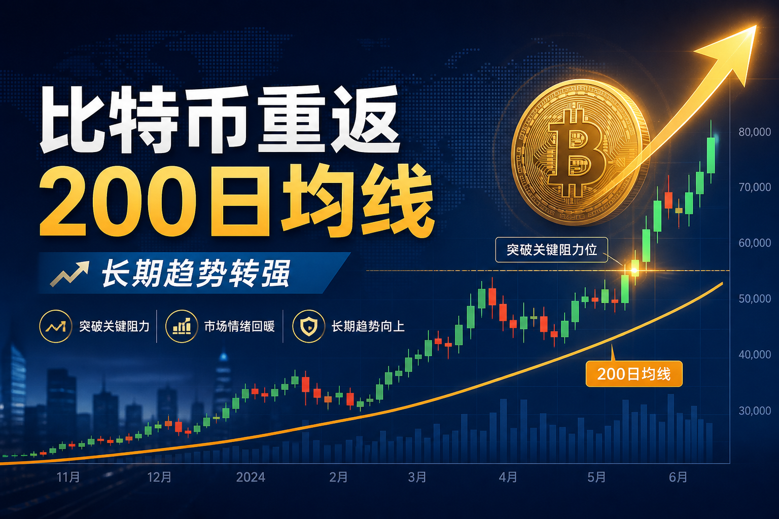 比特币时隔9个月重返200日均线上方,长期趋势或转强