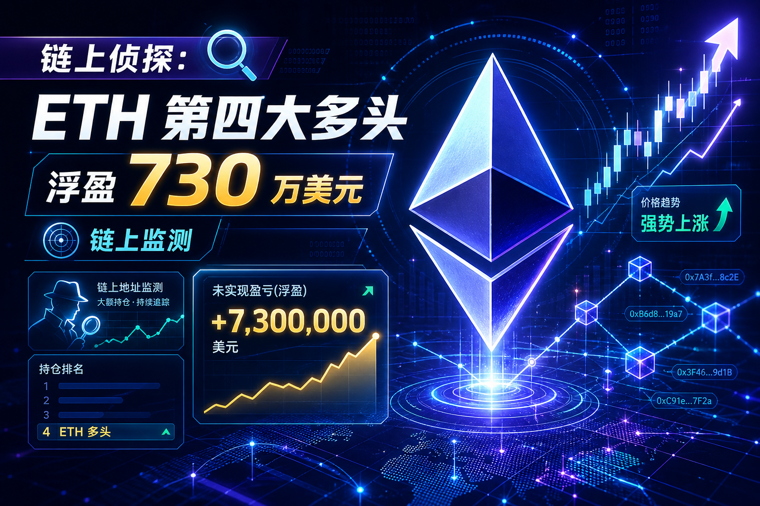 链上侦探：Hyperliquid 上 ETH 第四大多头浮盈扩大至 730 万美元