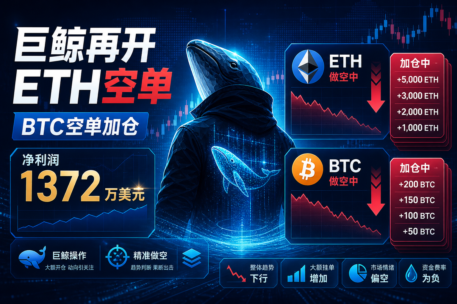 巨鲸“先定10个大目标”再次开启 ETH 空单，并加仓 BTC 空单