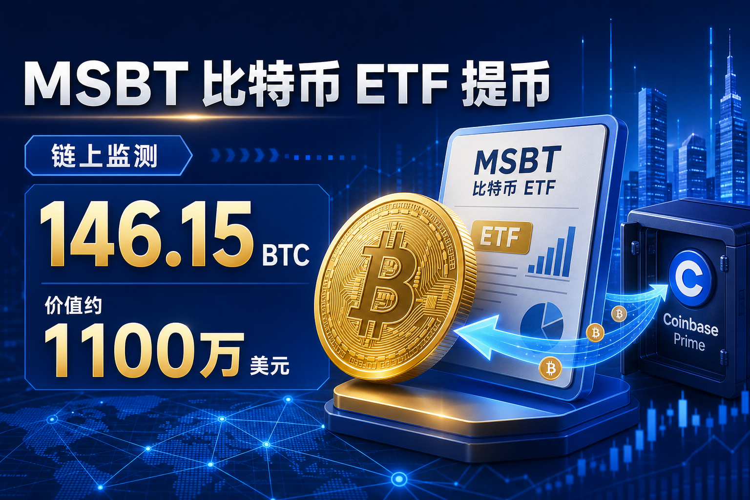 摩根士丹利旗下 MSBT 比特币 ETF 提取 146.15 枚 BTC