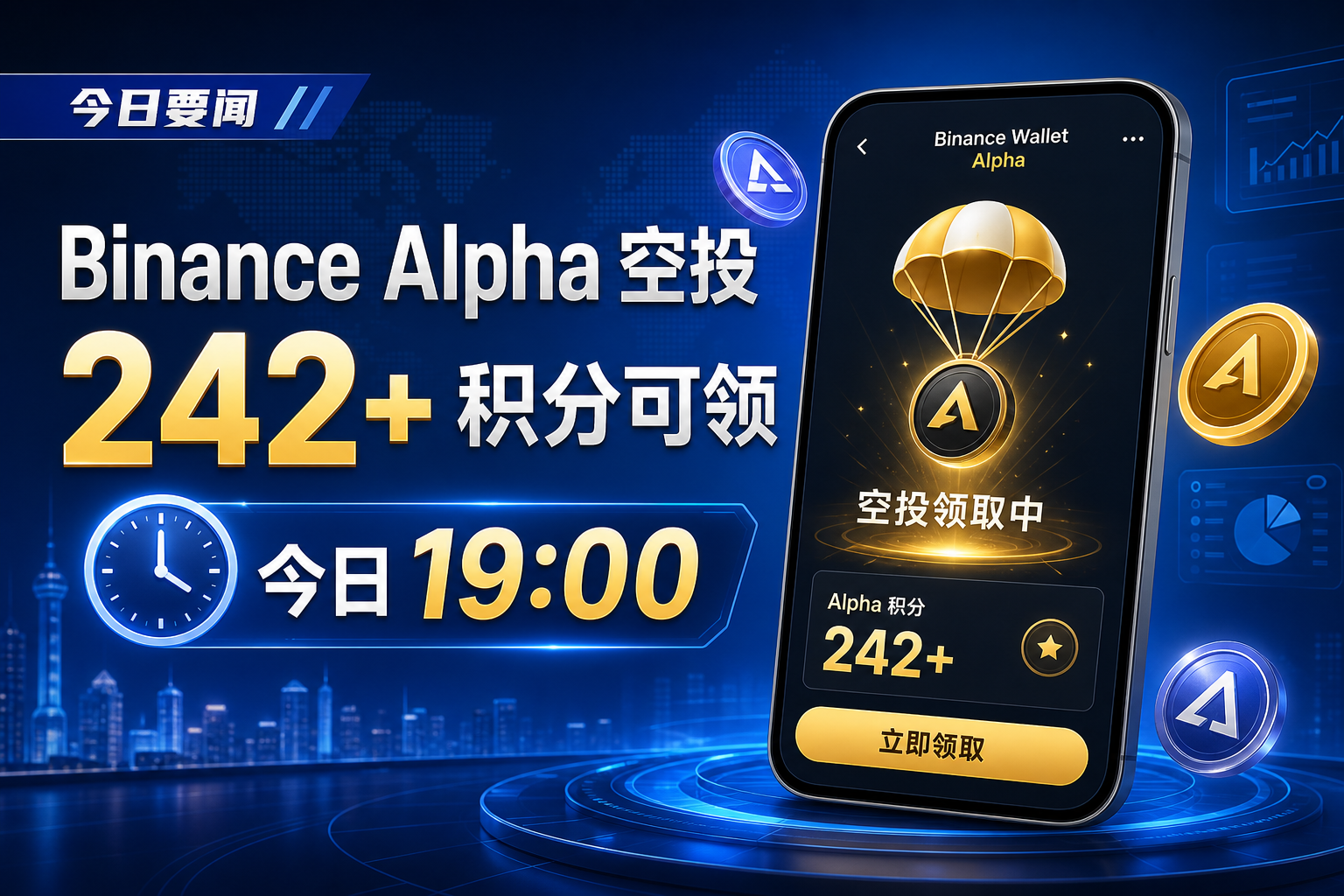 Binance:Alpha 积分至少 242 分的用户可于今日 19 时领取新一轮空投