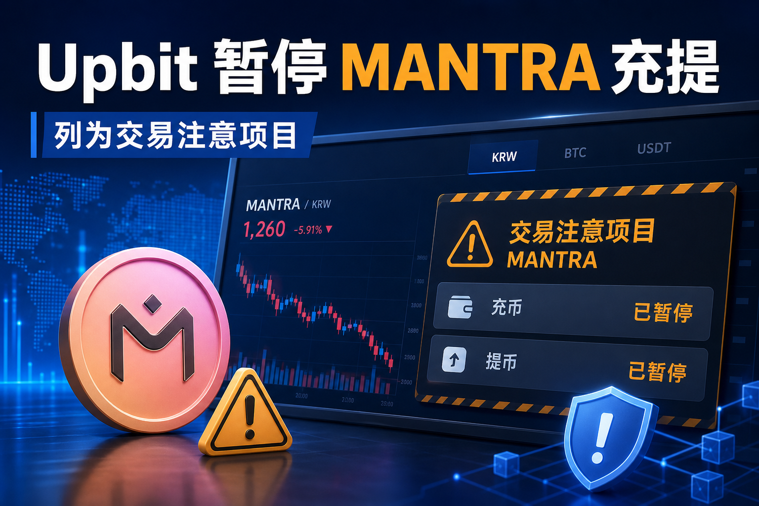 Upbit 将 MANTRA 列为交易注意项目,已暂停充提