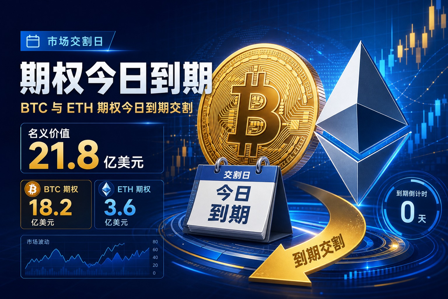 名义价值21.8亿美元的 BTC、ETH 期权今日到期交割