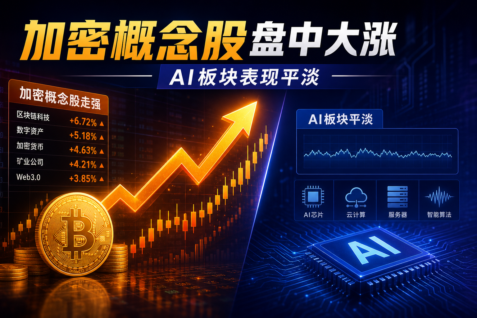 多支加密概念股盘中涨超 10%,AI 板块表现平淡