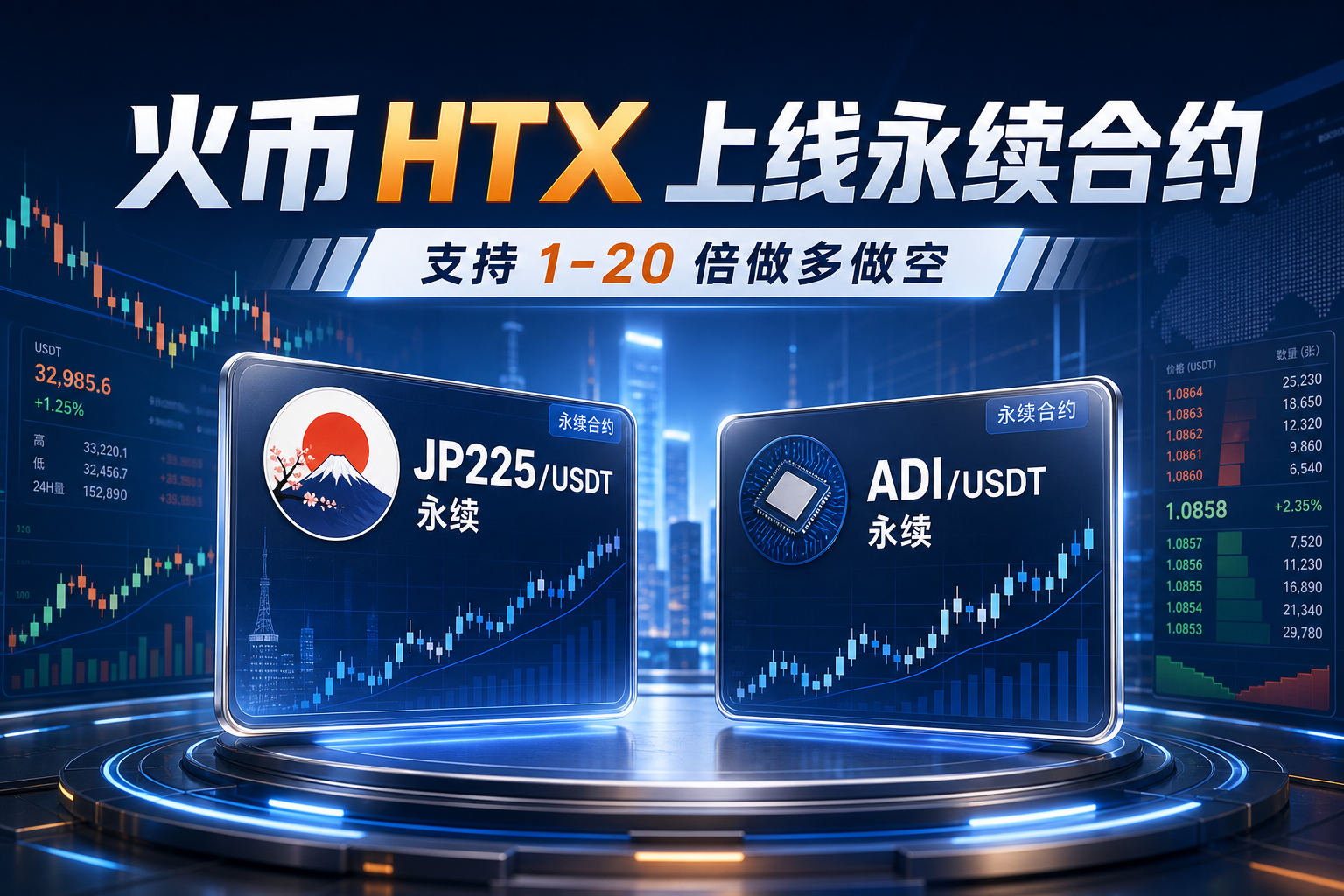 火币 HTX 上线 JP225、ADI 永续合约