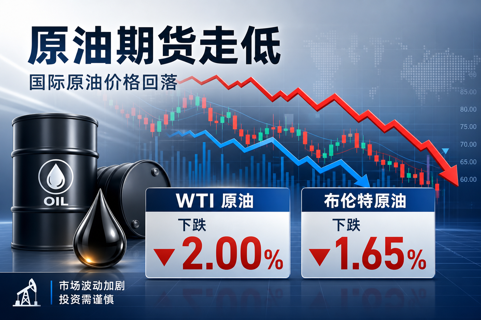 WTI 原油日内跌幅达 2%，布伦特原油跌 1.65%