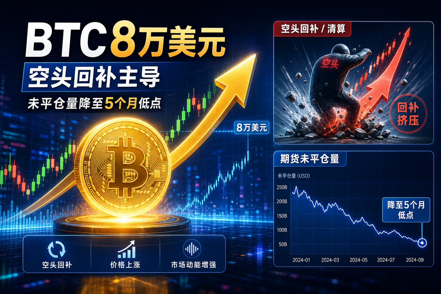 观点:BTC 涨至 8 万美元主要由空头回补驱动,期货未平仓量降至 5 个月低点
