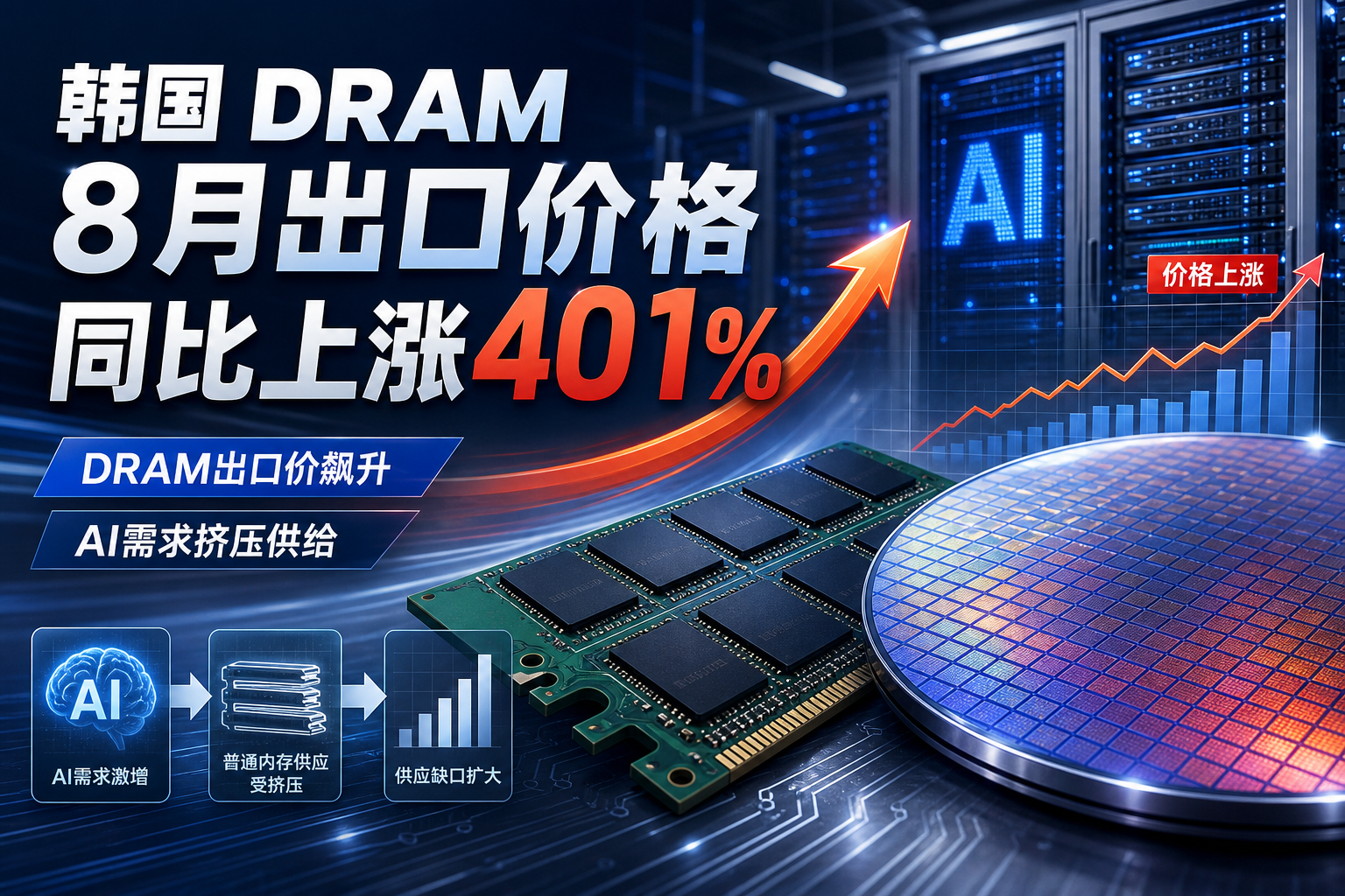 韩国 DRAM 8 月出口价格同比上涨 401%