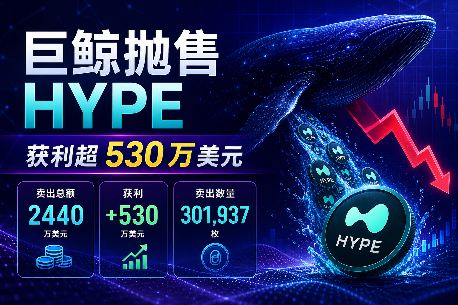 某巨鲸抛售价值 2440 万美元 HYPE,获利超 530 万美元