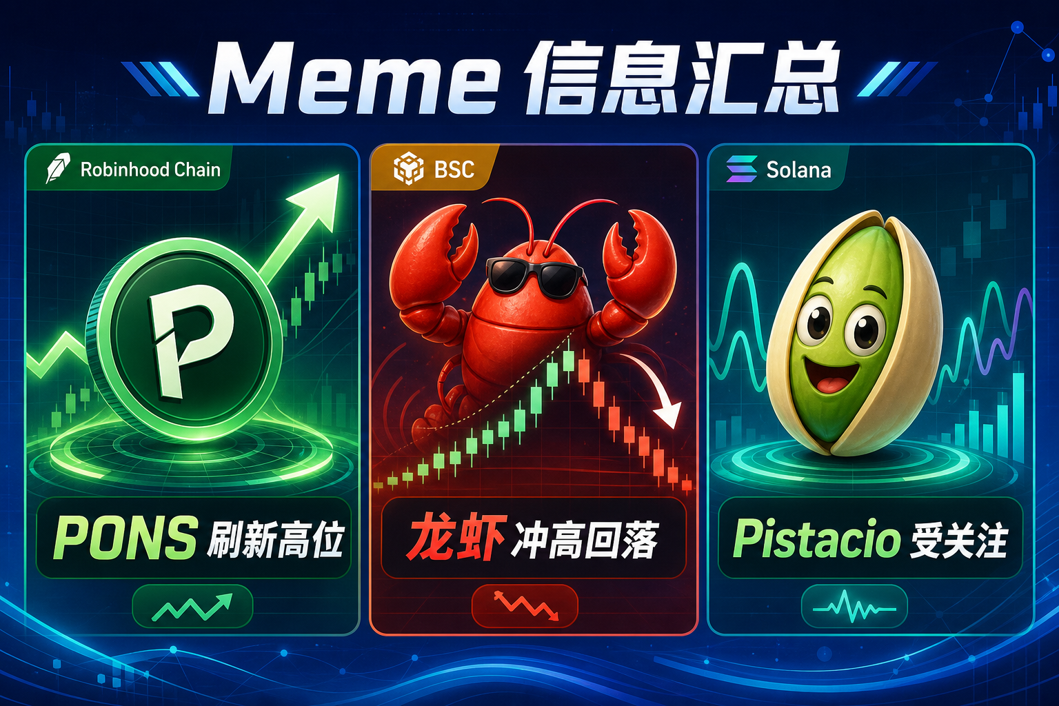 Meme 信息汇总:PONS 持续刷新历史新高,龙虾涨超 80% 后回落,Solana 新币 Pistacio 引关注