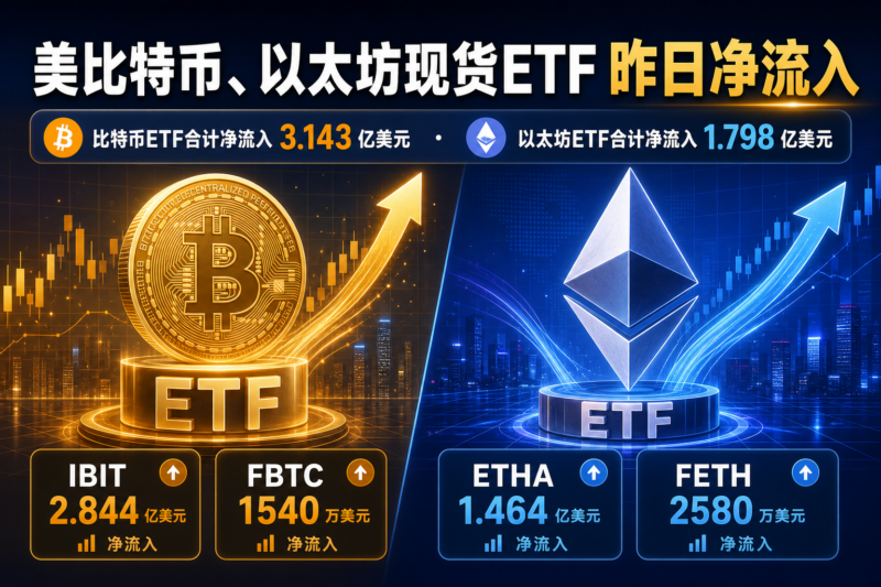 美国比特币、以太坊现货 ETF 昨日均录得净流入-指挥使社区 - 真实线索、热点议题与深度观察
