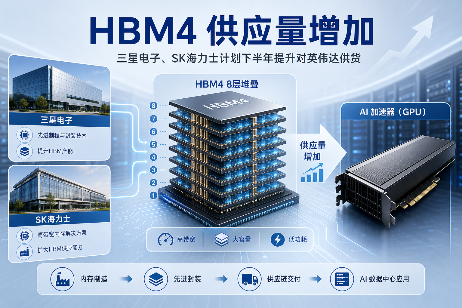 三星电子、SK海力士计划下半年增加对英伟达8层 HBM4 内存供应量