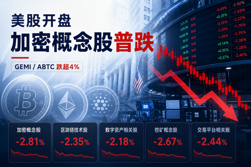 美股开盘加密概念股普遍下跌,GEMI、ABTC跌超4%-指挥使社区 - 真实线索、热点议题与深度观察