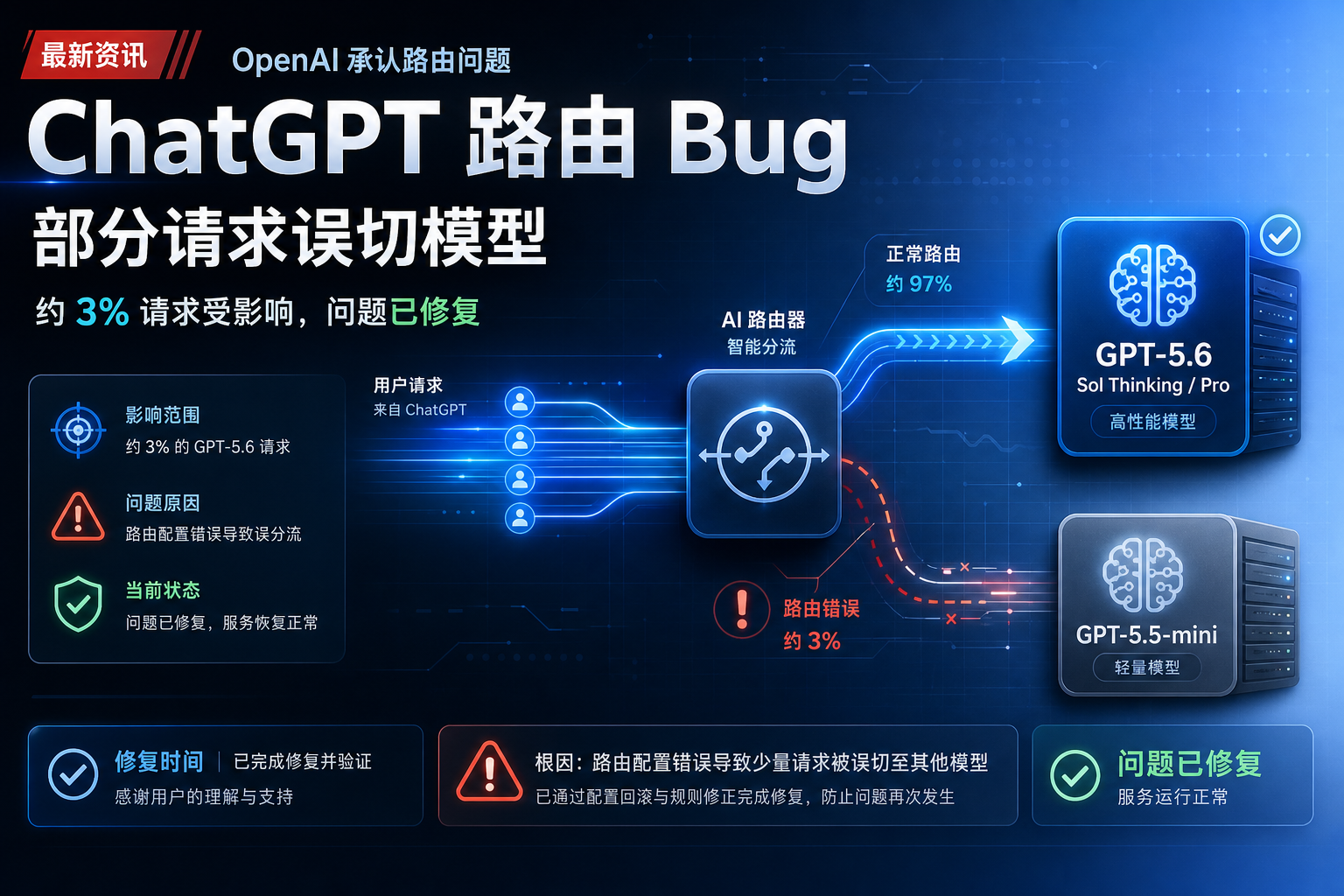 OpenAI 承认 ChatGPT 路由 Bug：部分 GPT-5.6 请求被误切至 GPT-5.5-mini