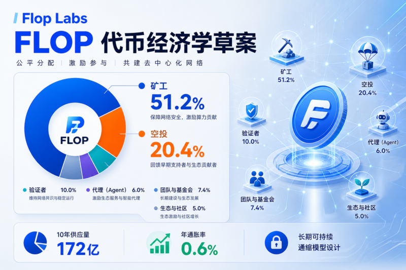 Flop Labs 公布 FLOP 代币经济学草案:51.2% 分配给矿工,20.4% 用于空投-指挥使社区 - 真实线索、热点议题与深度观察