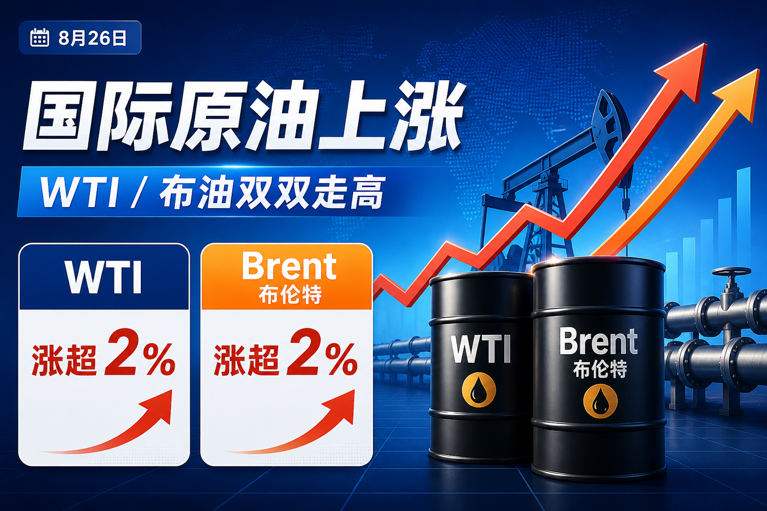 国际原油上涨,WTI、布油均涨超 2%