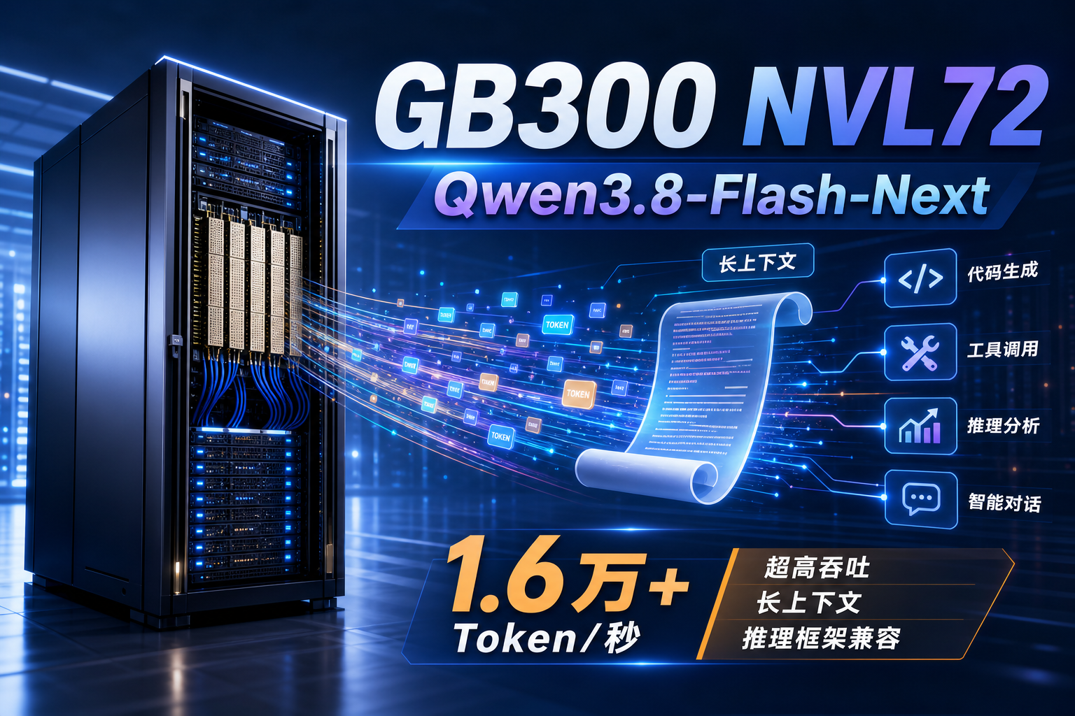英伟达:Qwen3.8-Flash-Next 在 GB300 NVL72 上单卡吞吐超 1.6 万 Token/秒