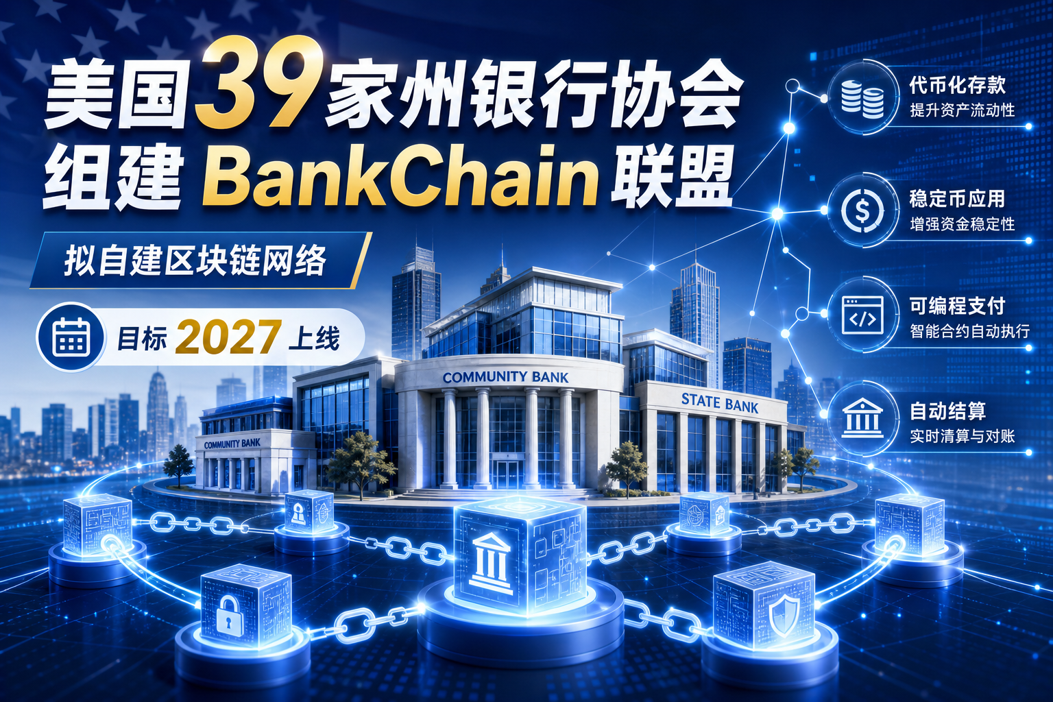 美国 39 家州银行协会组建 BankChain 联盟,拟自建区块链网络
