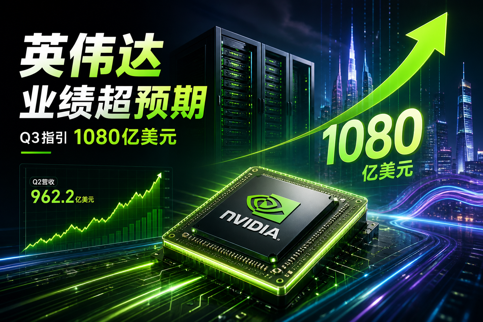 英伟达第二季度营收超预期,第三季度指引达1080亿美元