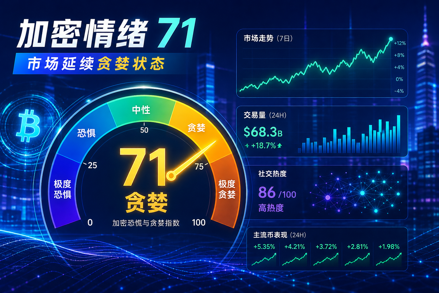 加密恐慌与贪婪指数升至 71,市场延续「贪婪」状态
