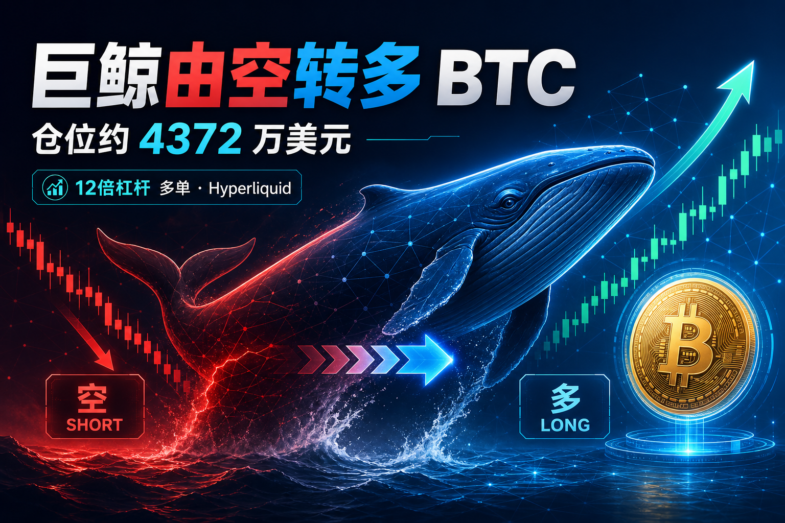 链上侦探:某巨鲸由空转多 BTC,仓位约 4372 万美元