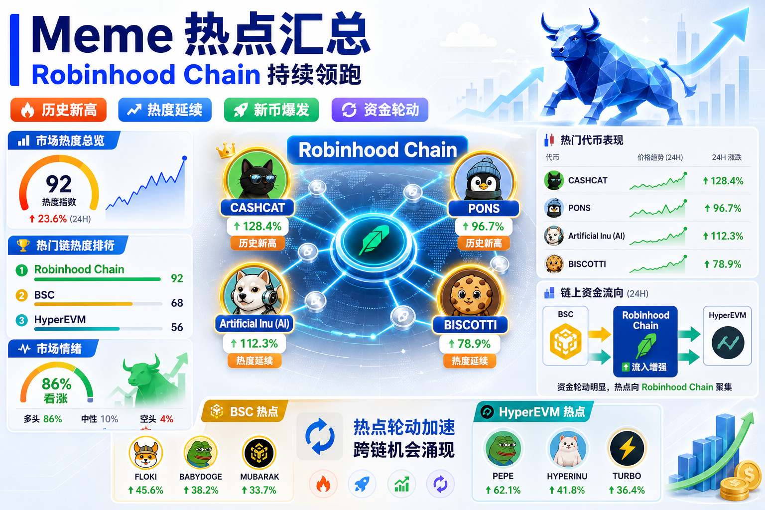 Meme 信息汇总:Robinhood Chain 热度延续,CASHCAT、PONS、AI 创历史新高