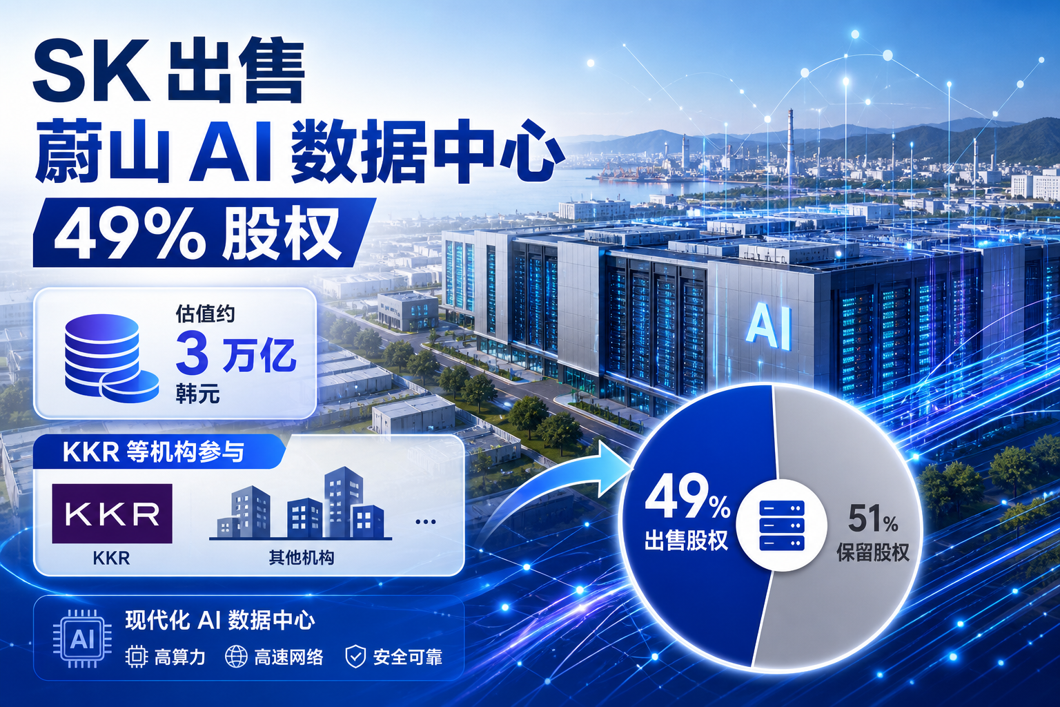 SK 将向 KKR 等机构出售蔚山人工智能数据中心 49% 股权