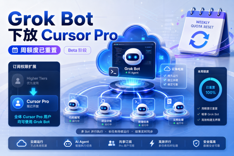 Grok Bot 下放至 20 美元 Cursor Pro:全体用户周额度重置-指挥使社区 - 真实线索、热点议题与深度观察
