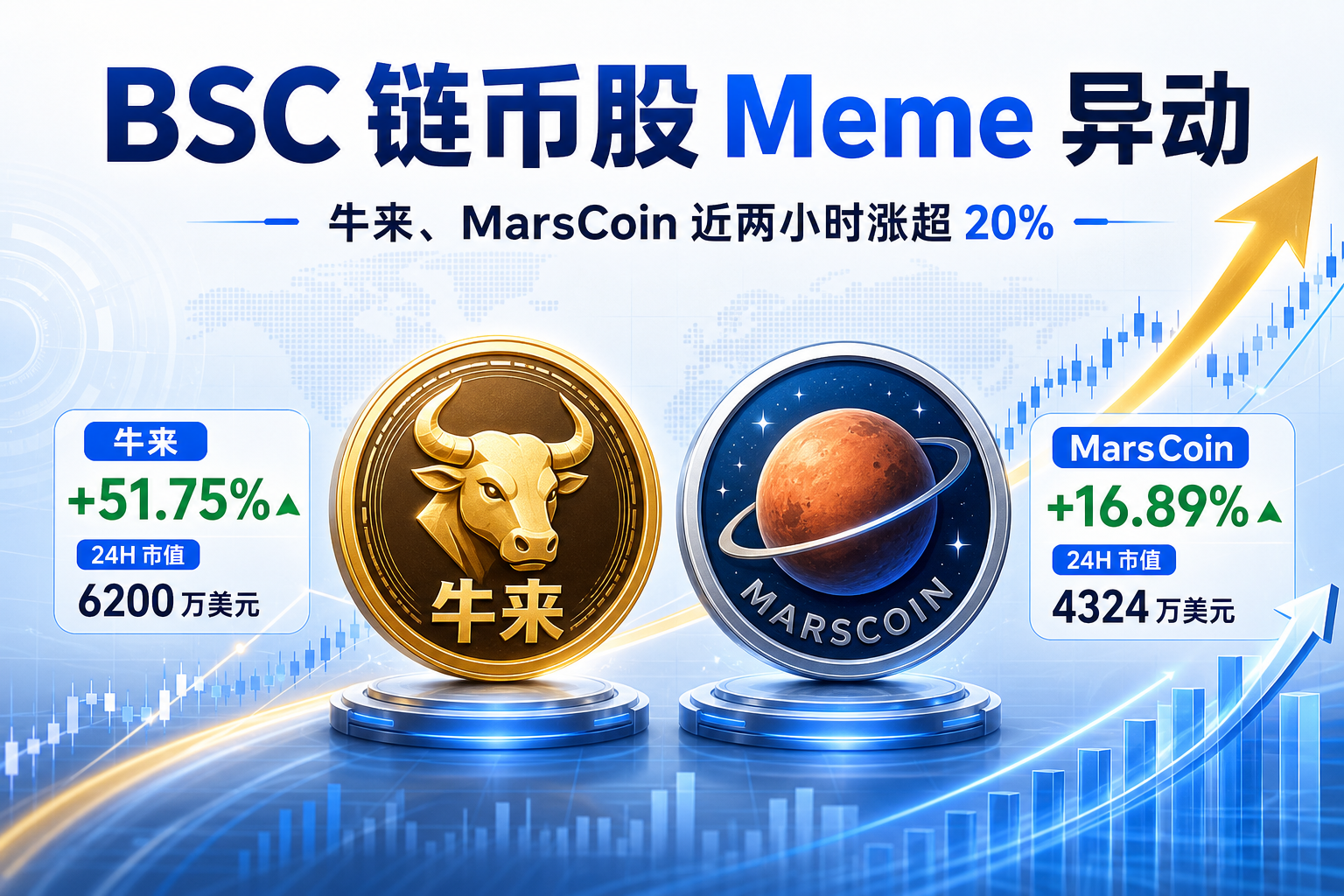 BSC 链币股 Meme 异动:「牛来」、MarsCoin 近两小时涨超 20%