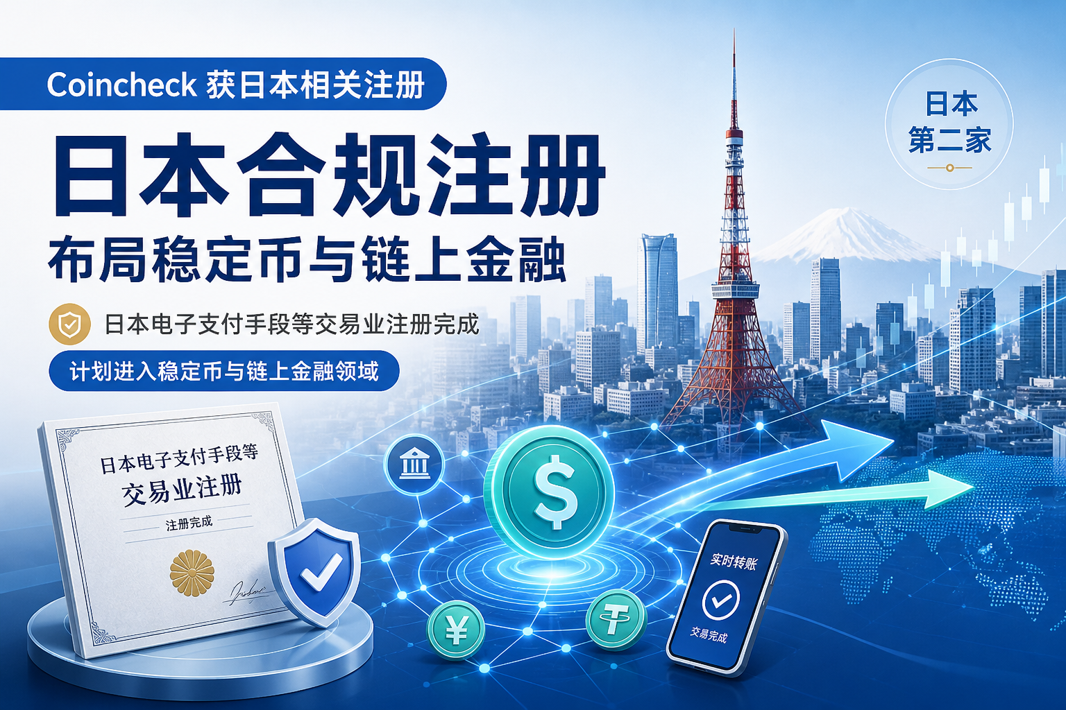 Coincheck 完成日本电子支付手段等交易业注册，将进入稳定币与链上金融领域