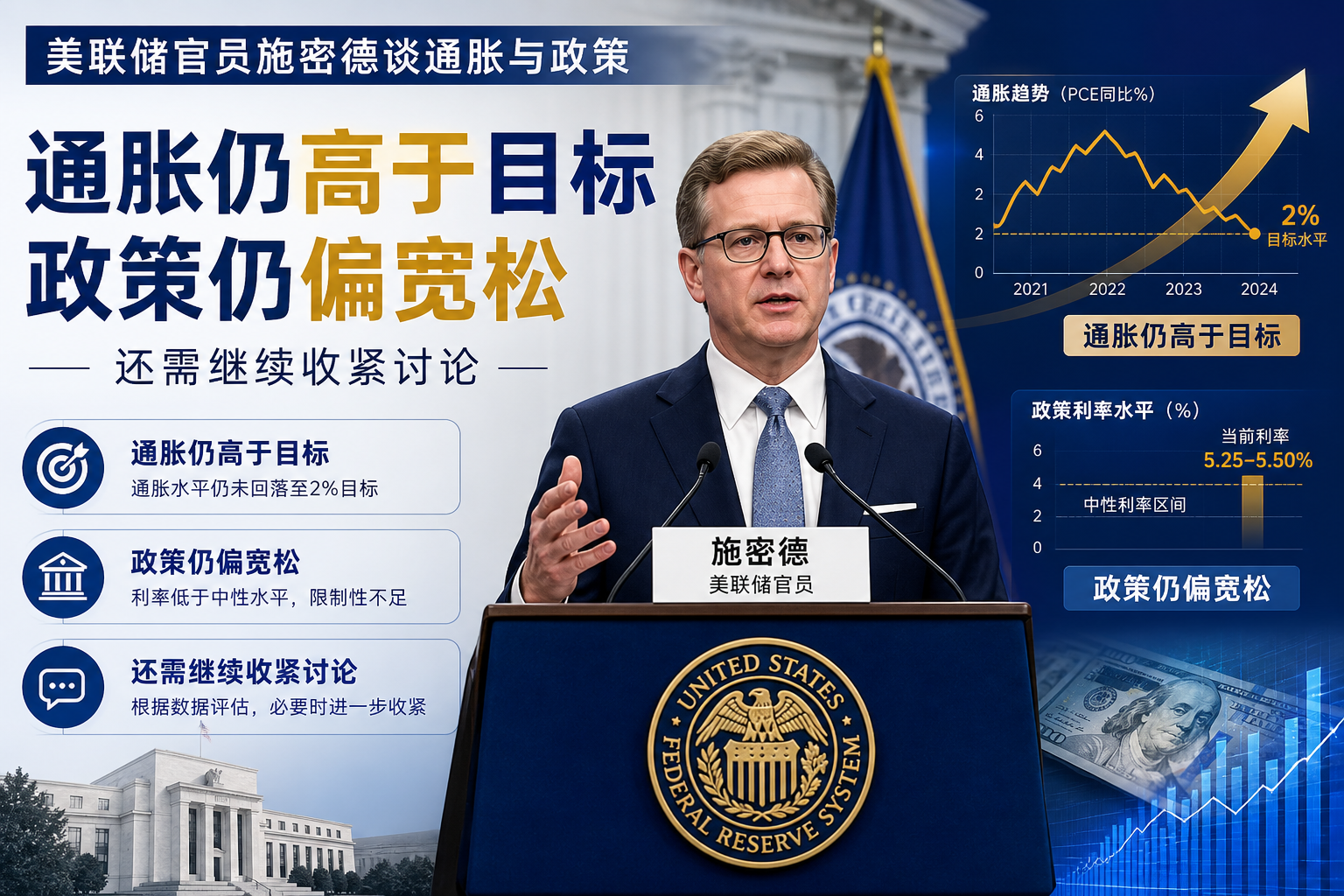 美联储施密德：政策仍偏宽松，通胀仍高于目标