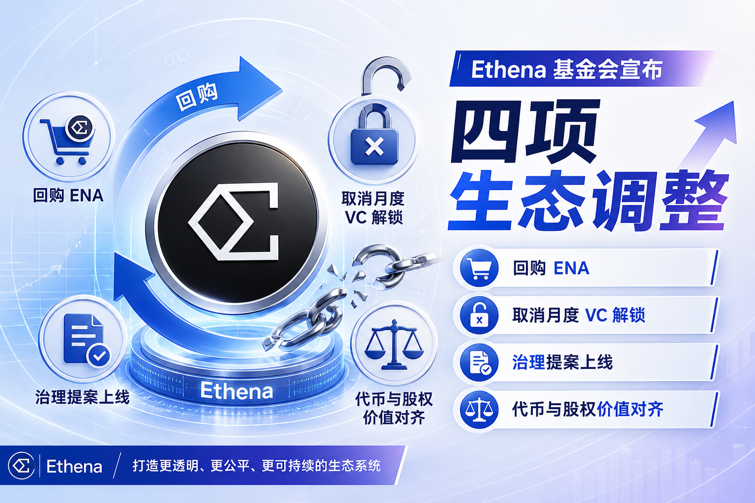 Ethena 基金会宣布生态系统四项重大调整：回购 ENA 并取消月度 VC 解锁