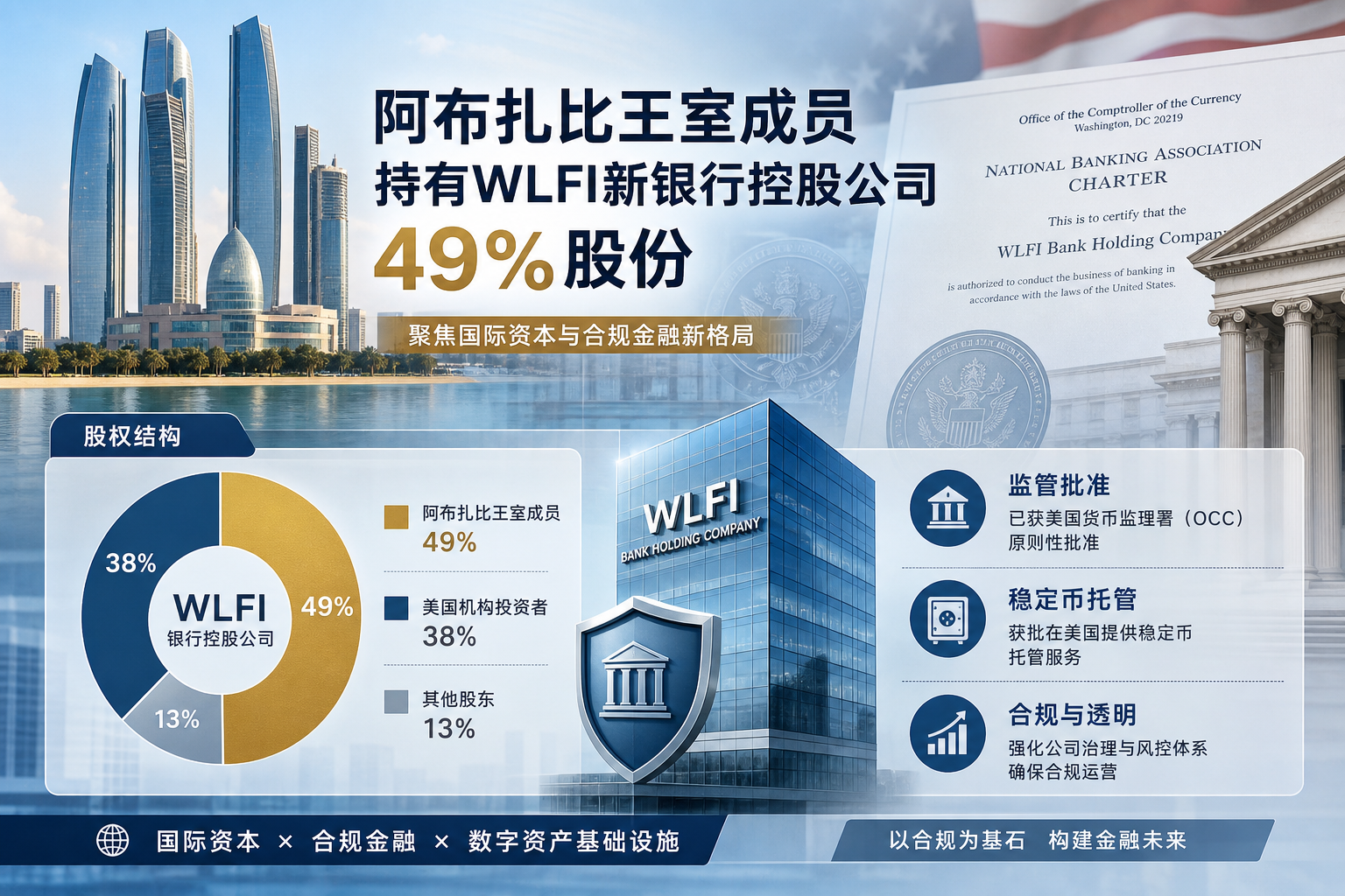 阿布扎比王室成员持有 WLFI 新银行控股公司 49% 股份