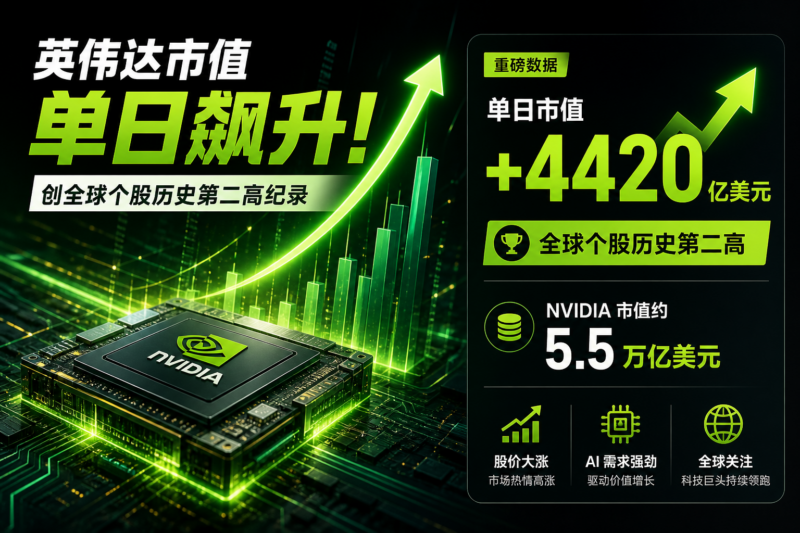 英伟达市值单日增加4420亿美元，创全球个股历史第二高纪录-指挥使社区 - 真实线索、热点议题与深度观察