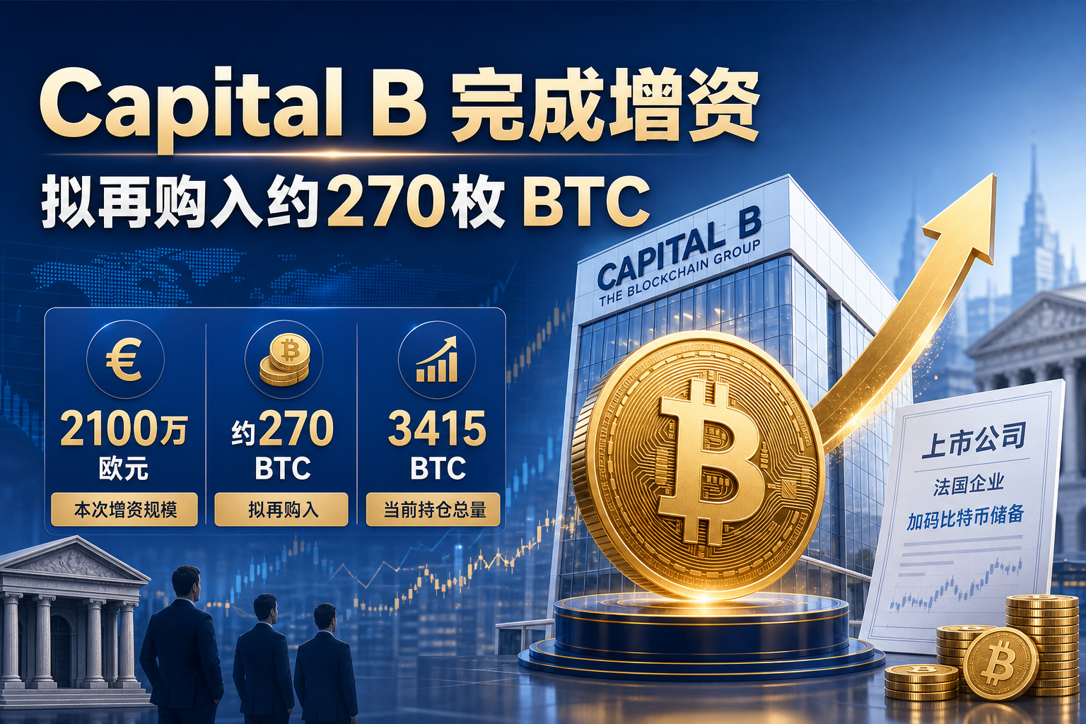 Capital B完成2100万欧元增资，拟再购入约270枚比特币