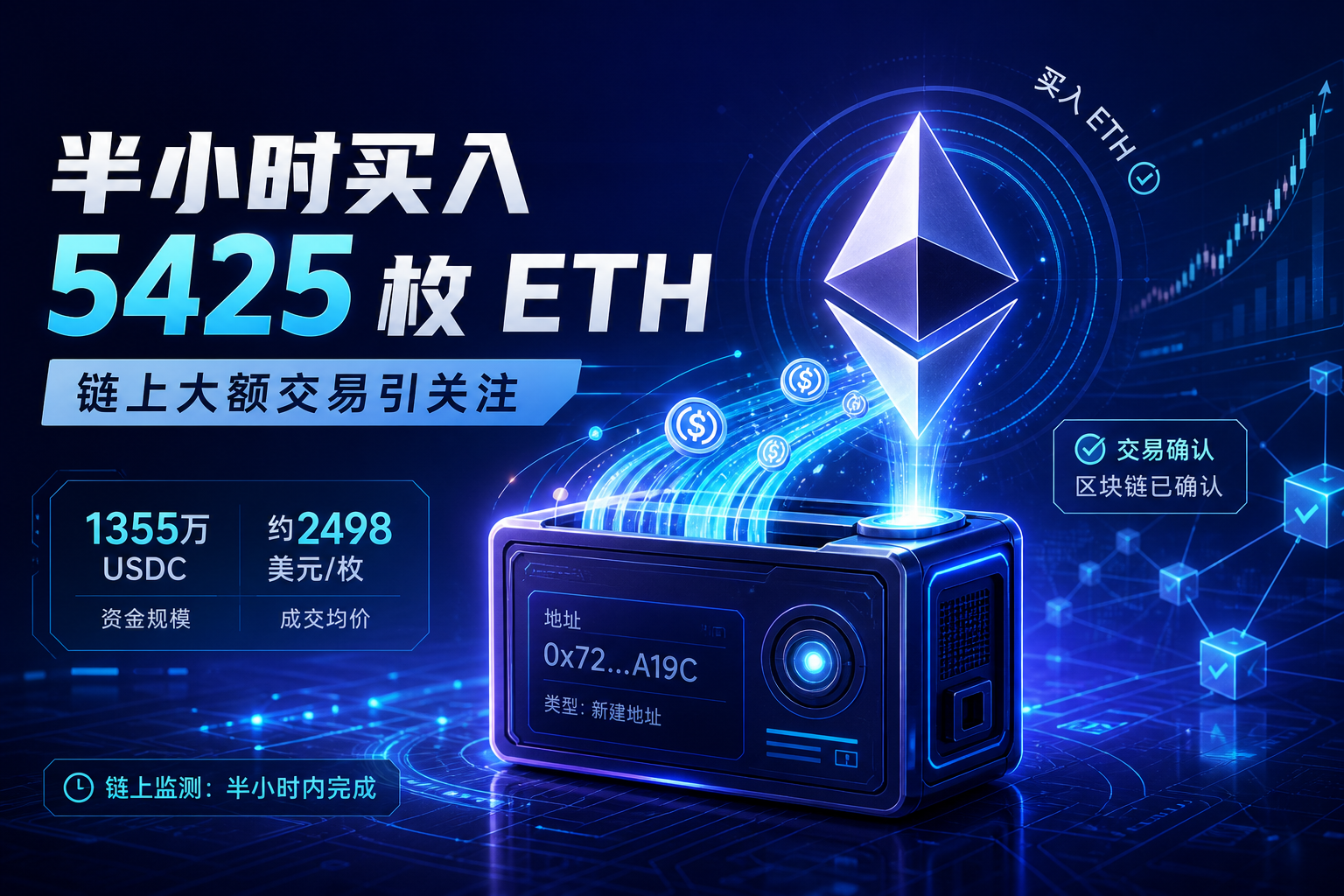 某地址半小时内买入5425枚ETH