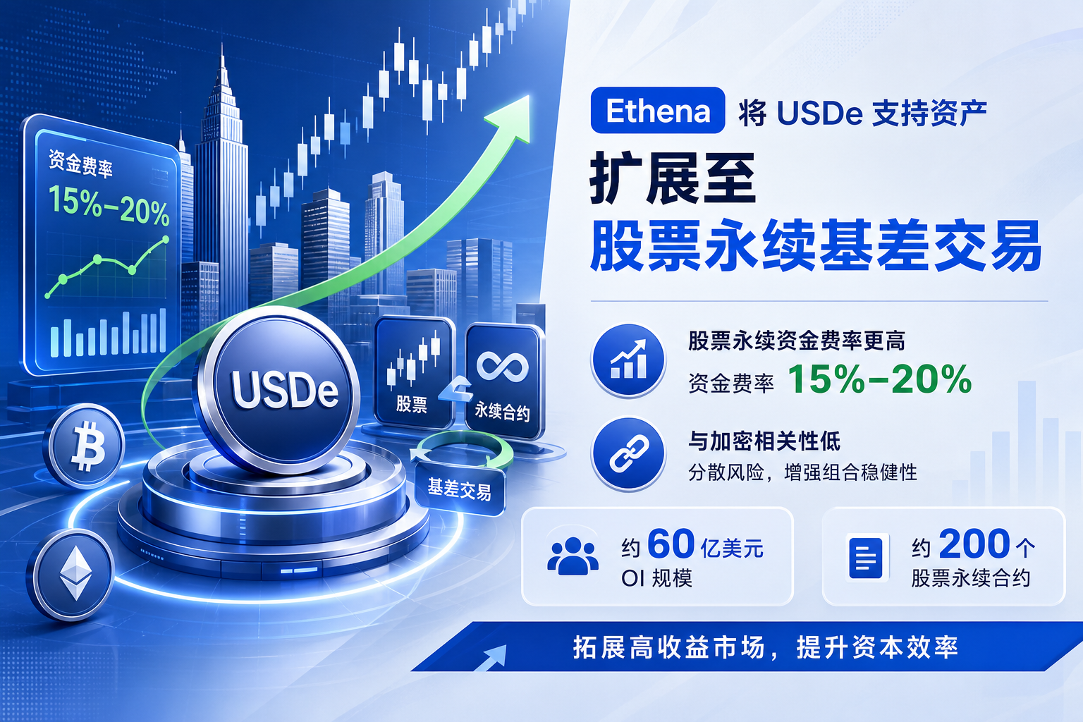 Ethena 将 USDe 支持资产扩展至股票永续合约基差交易