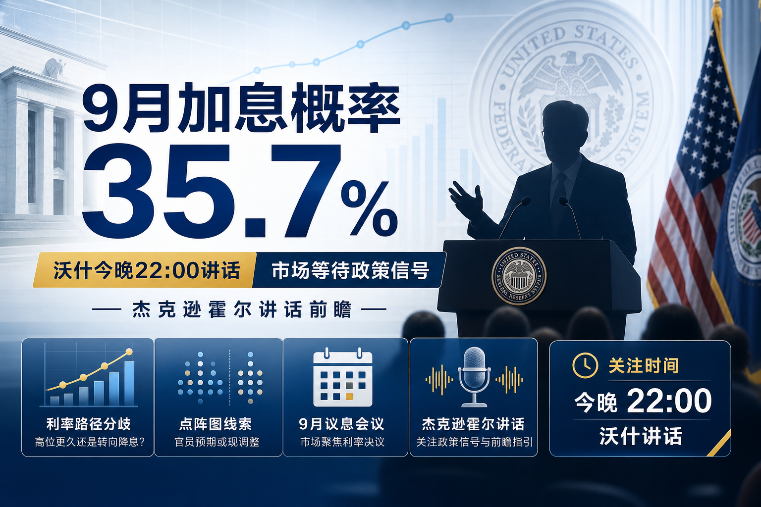 沃什讲话前,美联储 9 月加息 25 个基点概率暂报 35.7%