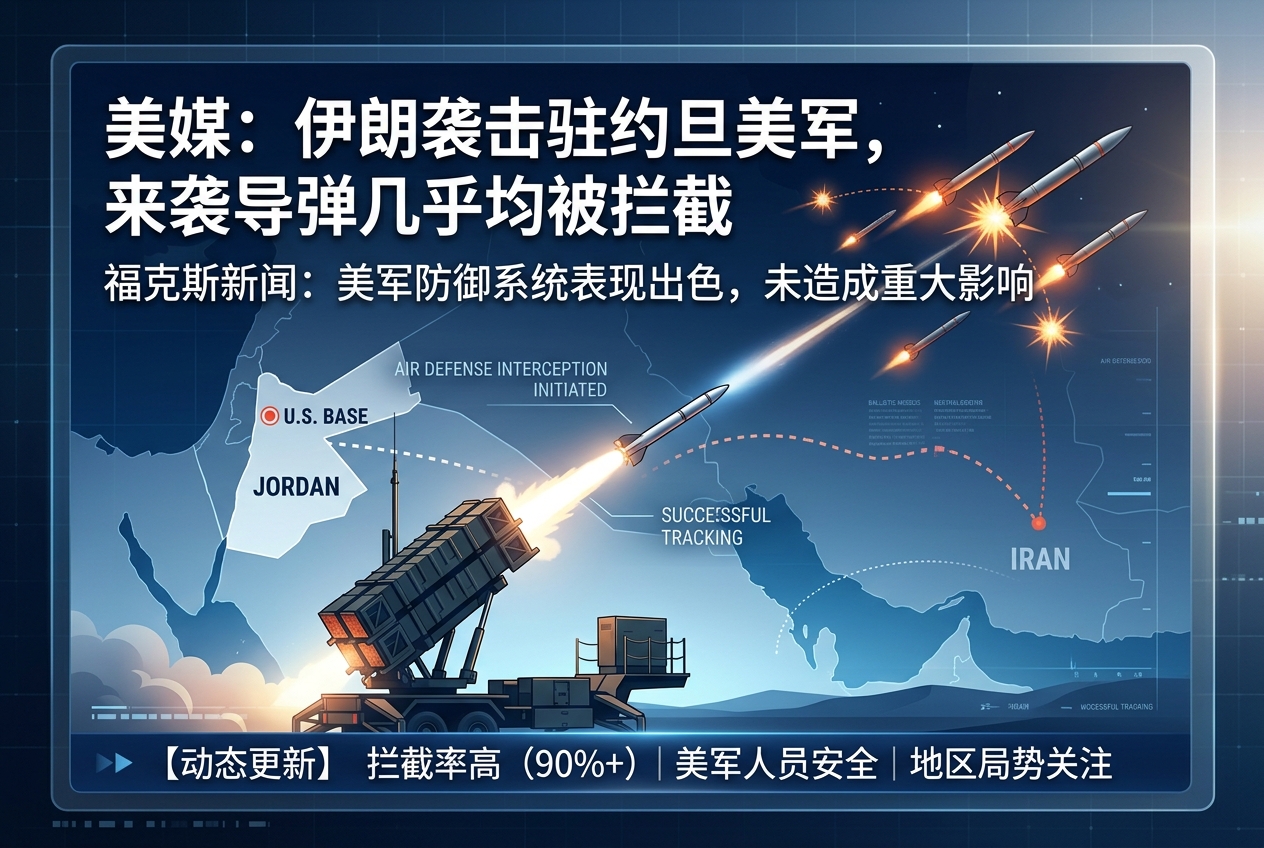 美媒：伊朗袭击驻约旦美军，来袭导弹几乎均被拦截