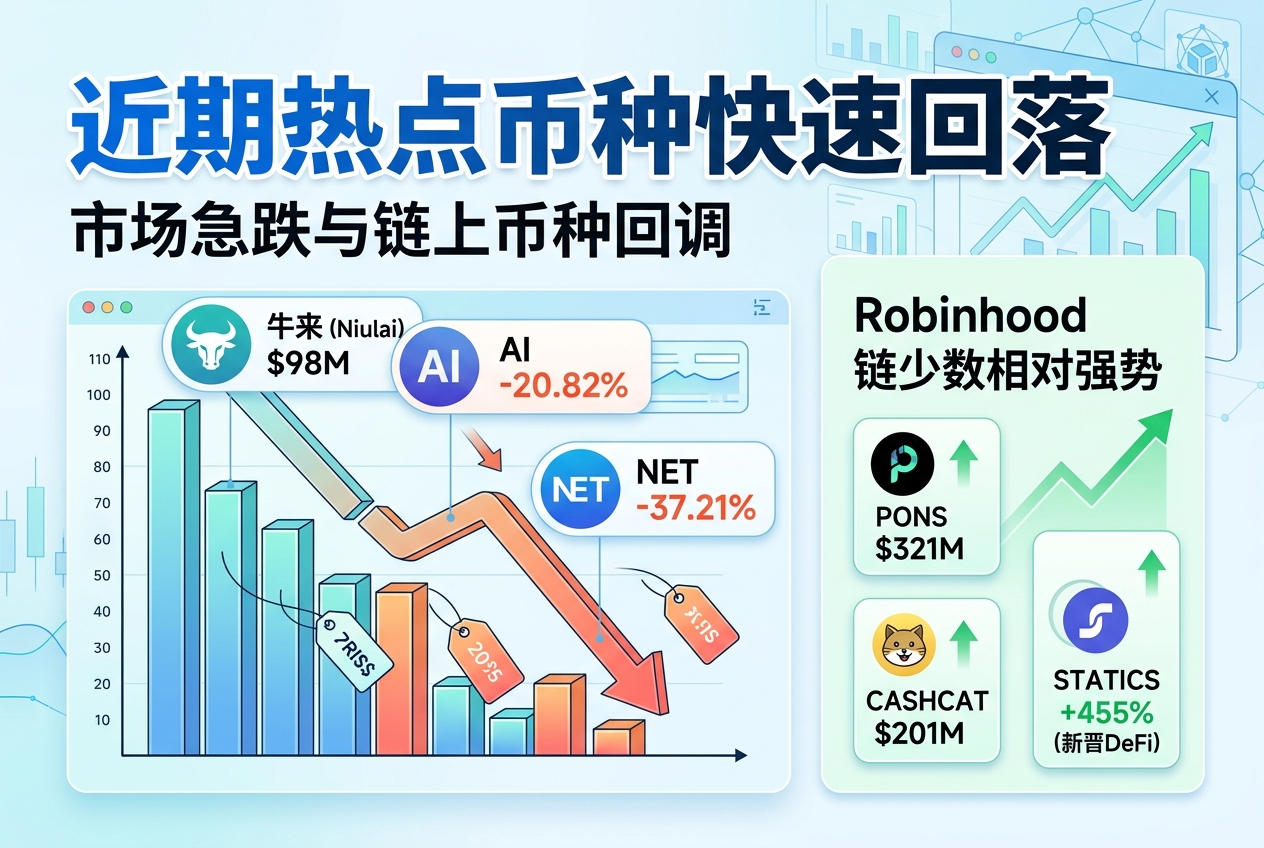 近期热点币种快速回落:“牛来”市值跌破 1 亿美元,Robinhood 链仅少数代币相对强势