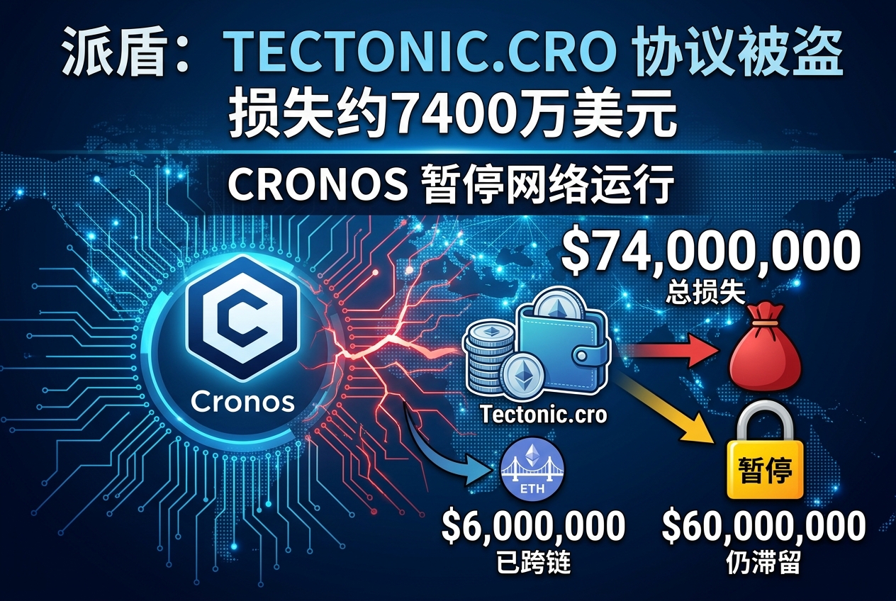 派盾:Tectonic.cro协议被盗,总损失约7400万美元,Cronos暂停整个网络