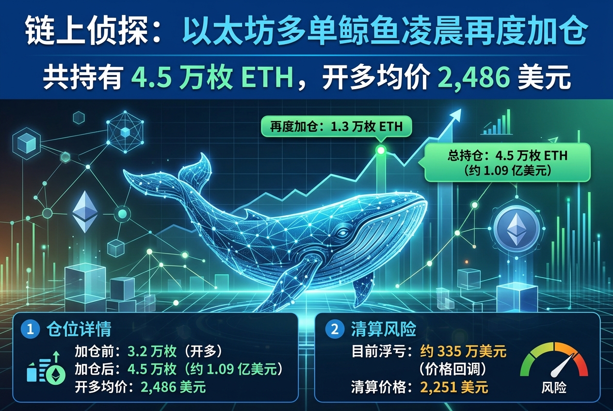 链上侦探|某以太坊多单鲸鱼凌晨再度加仓 1.3 万枚 ETH