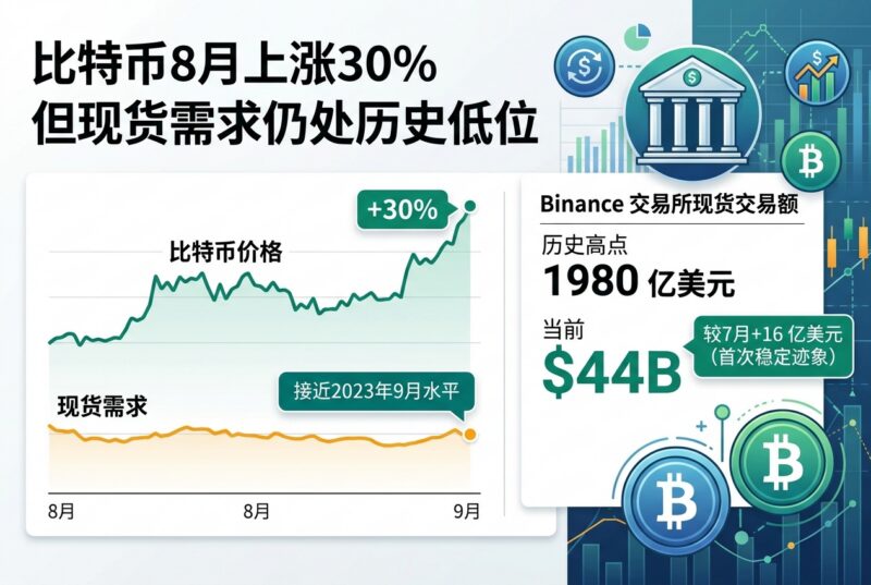 比特币8月上涨30%,但现货需求仍处历史低位-指挥使社区 - 真实线索、热点议题与深度观察