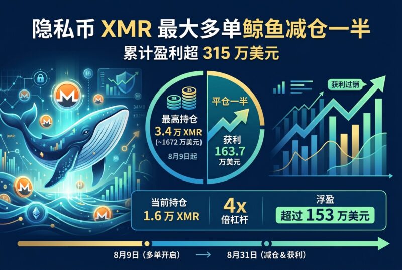 隐私币 XMR 最大多单鲸鱼减仓一半,累计盈利超 315 万美元-指挥使社区 - 真实线索、热点议题与深度观察