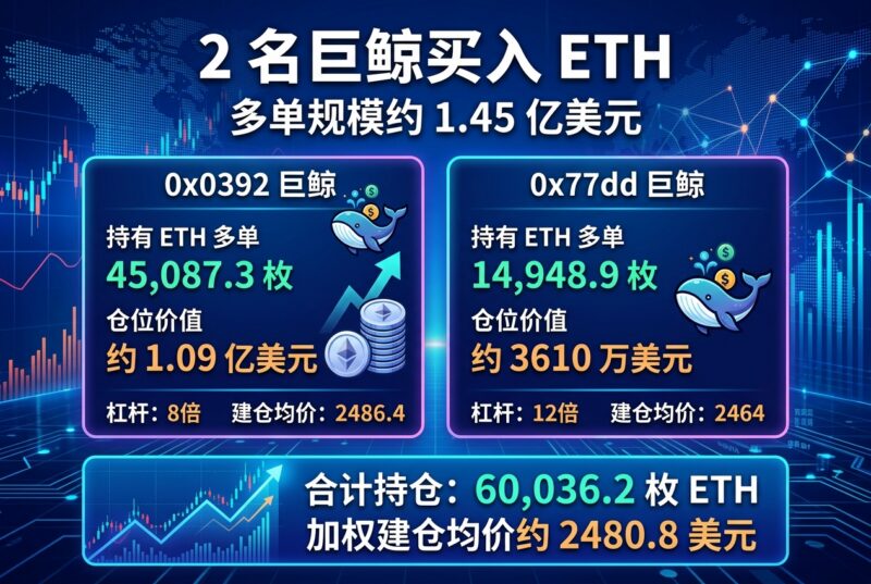 2 名巨鲸买入 ETH,多单规模约 1.45 亿美元-指挥使社区 - 真实线索、热点议题与深度观察